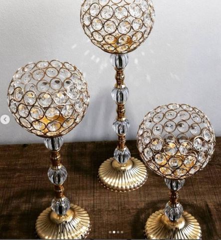 3-Piece Crystal Candle Holder Series Gold 2