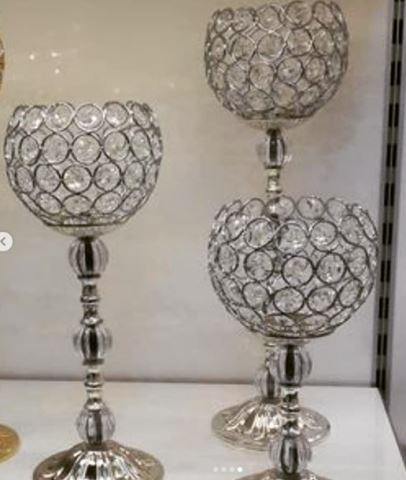 3-Piece Crystal Candle Holder Series Silver 2