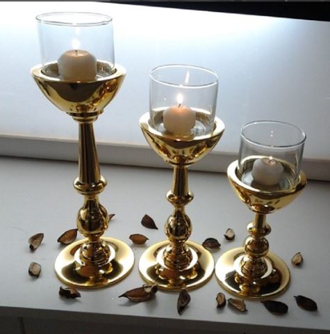 3 Candle Holder Gold - 18 cm 24 cm 30 cm