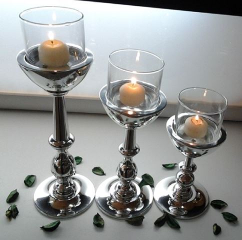 3-Piece Candle Holder Silver - 18 cm 24 cm 30 cm