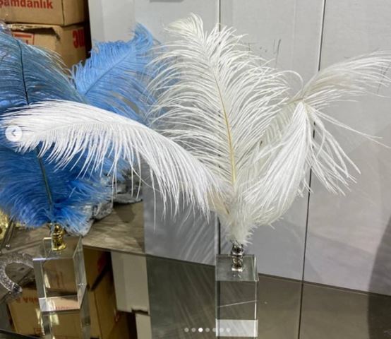 Crystal Base Ostrich Feather White - Blue